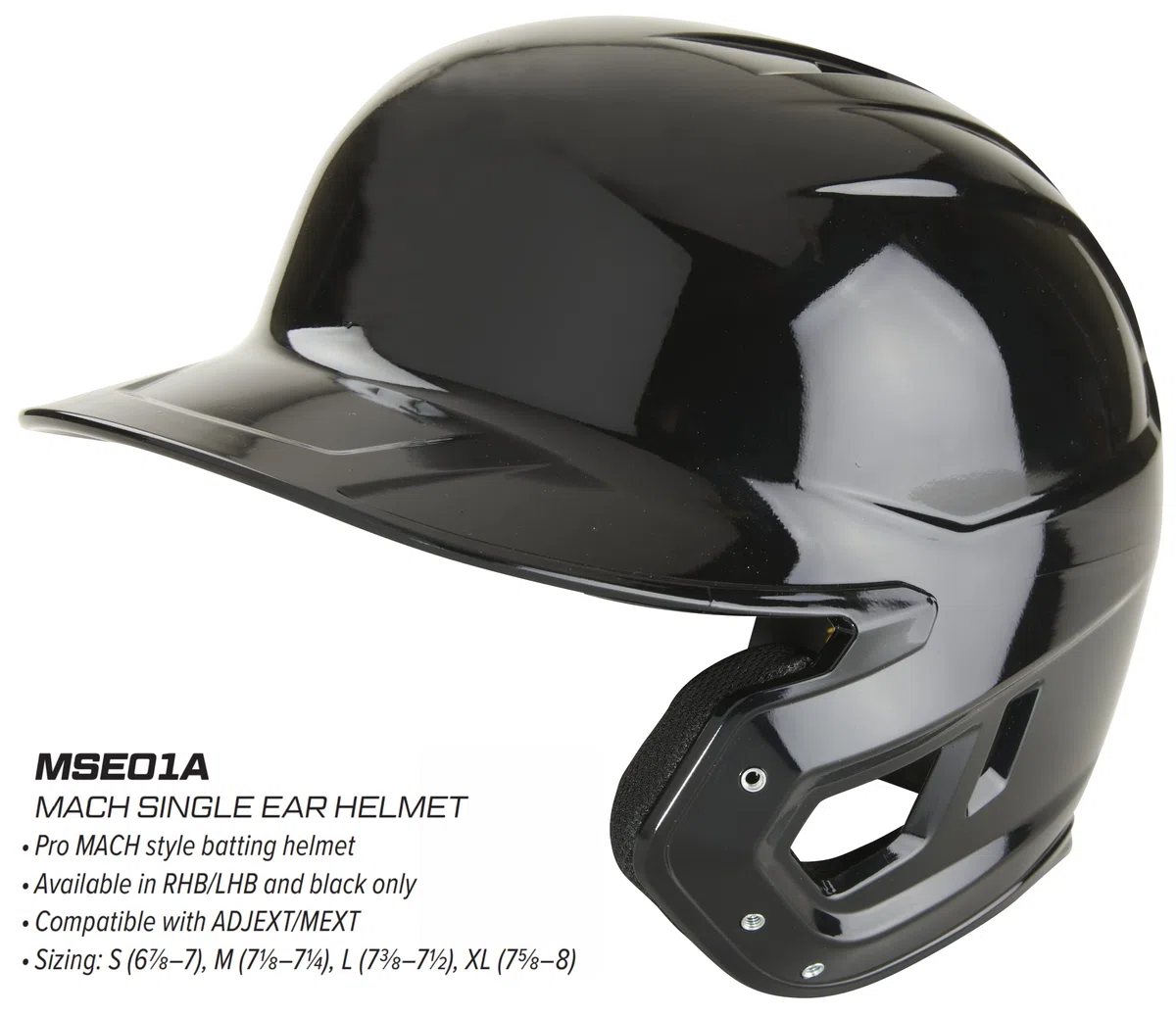 Rawlings Casco de bateo Mach de una Sola Oreja, bateador para Mano Derecha, XL, Color Negro