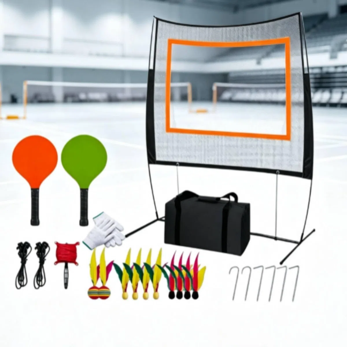 Baoblaze Equipo de Entrenamiento de Bádminton con Red Autoportante Tubo de Hierro Reforzado Raquetas y Cuerdas Incluida Adecuado para
