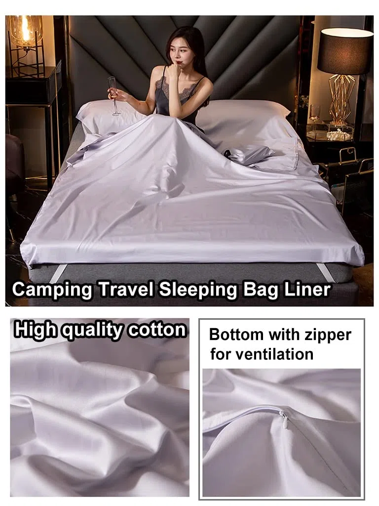 Sábanas para Sacos de Dormir Saco De Dormir De Viaje Portátil, Sábanas De Saco De Dormir De Algodón, Sábanas De Camping Compactas, Sábanas De Hotel De Viaje con Cremallera, Ligeras Y Transpirables