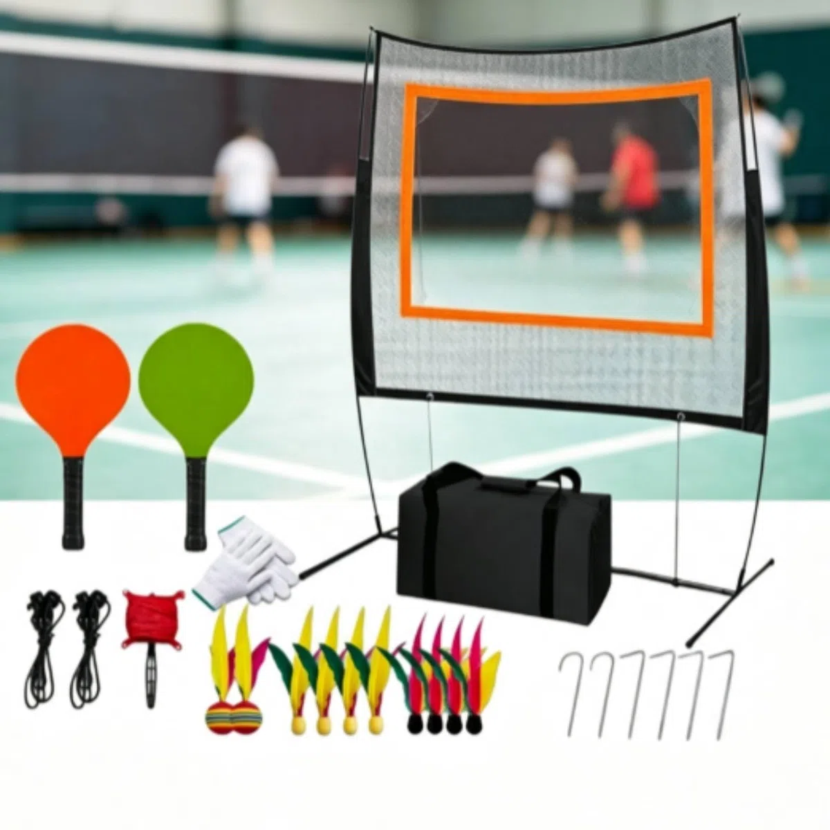 Baoblaze Equipo de Entrenamiento de Bádminton con Red Autoportante Tubo de Hierro Reforzado Raquetas y Cuerdas Incluida Adecuado para